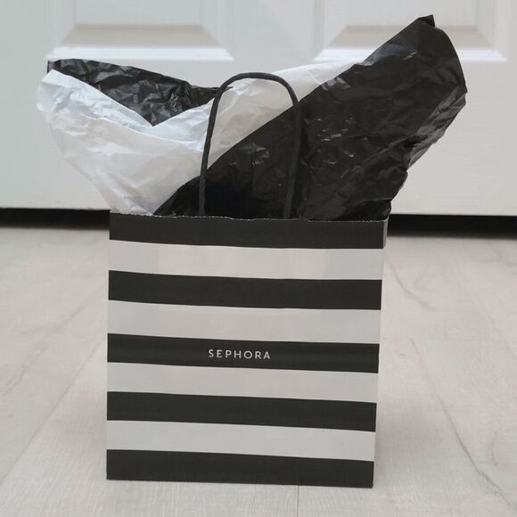 🖤🤍 SEPHORA Empty Black White Striped Paper Shopping Gift Bag with Tissues - Picture 8 of 9